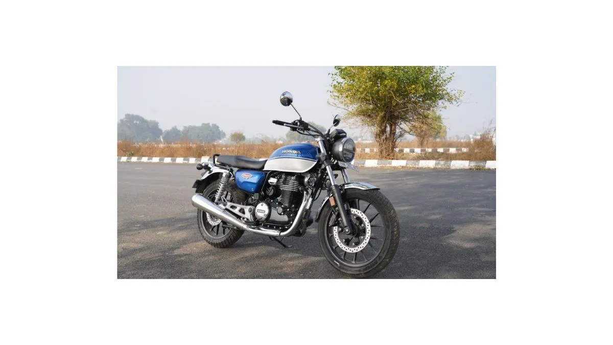 Honda Hness CB350 parked on city road showing classic design and modern features