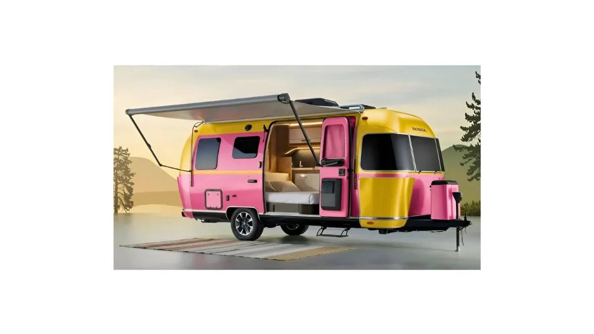 Subaru Airstream Basecamp 2026 compact adventure camper trailer parked in a scenic outdoor campsite