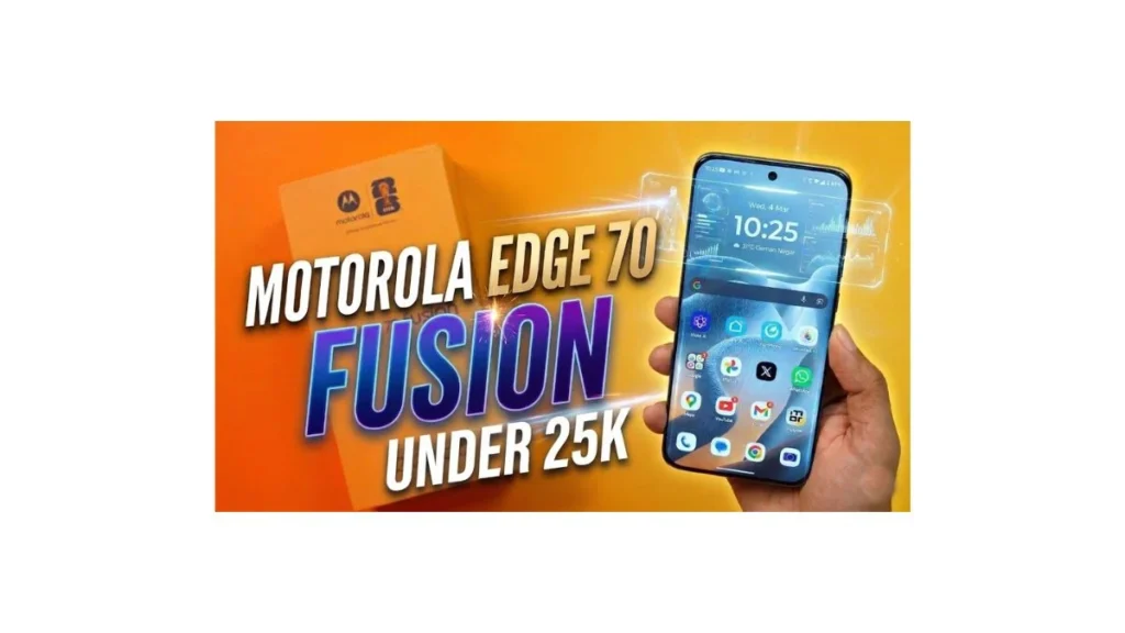 Motorola Edge 70 Fusion smartphone with 50MP dual camera, massive 7000 mAh battery, and sleek quad-curved OLED display