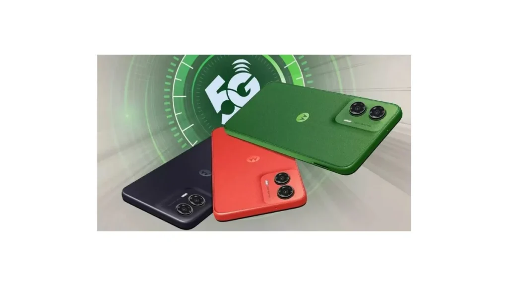 Motorola G35 5G smartphone with 6.72-inch 120Hz FHD+ display, dual rear cameras, and 5000mAh battery, showcasing sleek design in India